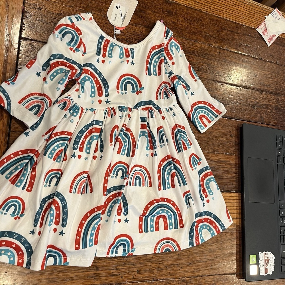 Mila & Rose Girl's Rainbow theme Twirl Dress  Multicolor Size 3T